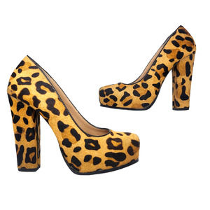 Steve Madden Shoes Womens 7 Brown Black Cheetah Leather Pony Hair Block Heels